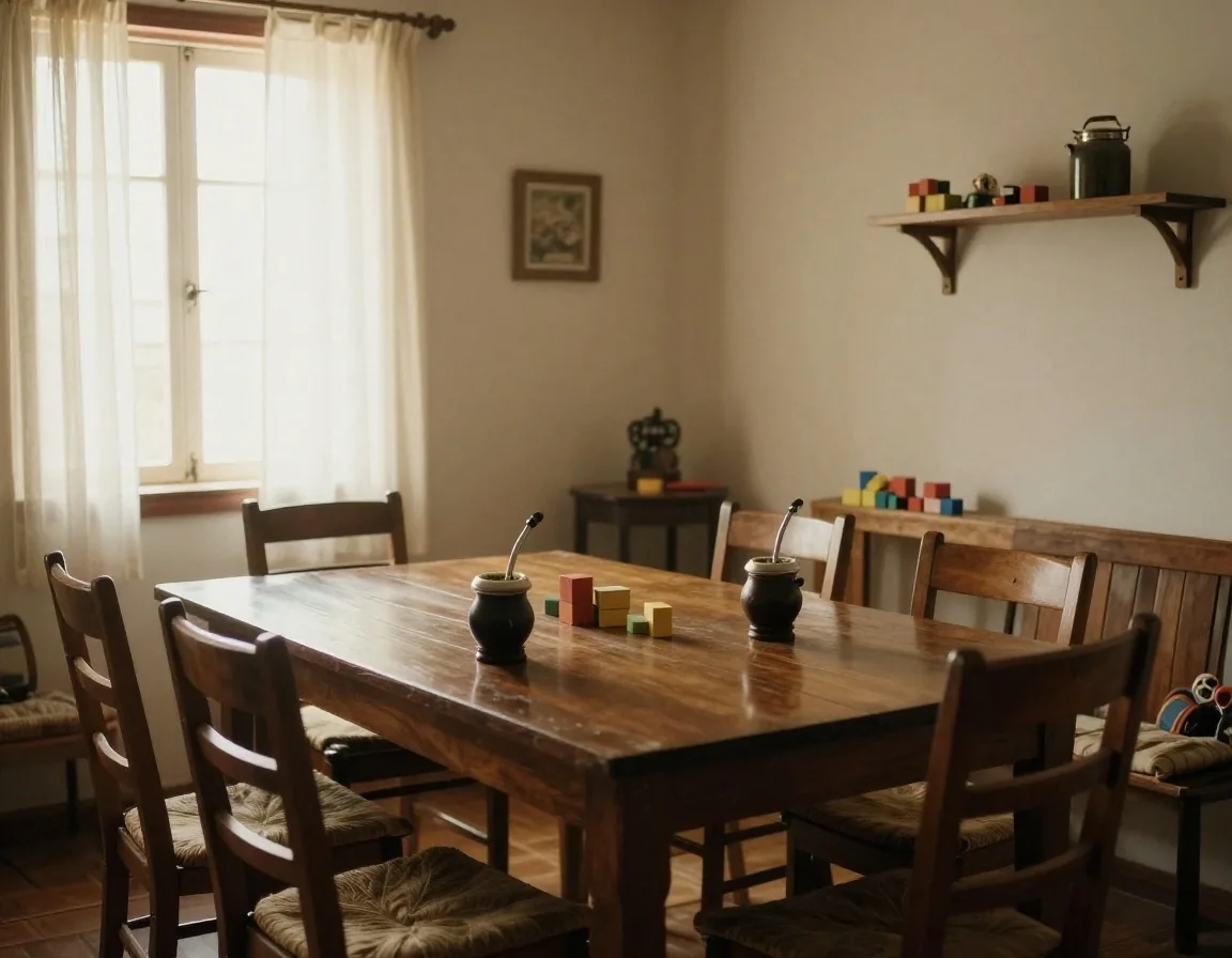 Manos de tres generaciones sobre la mesa con mate